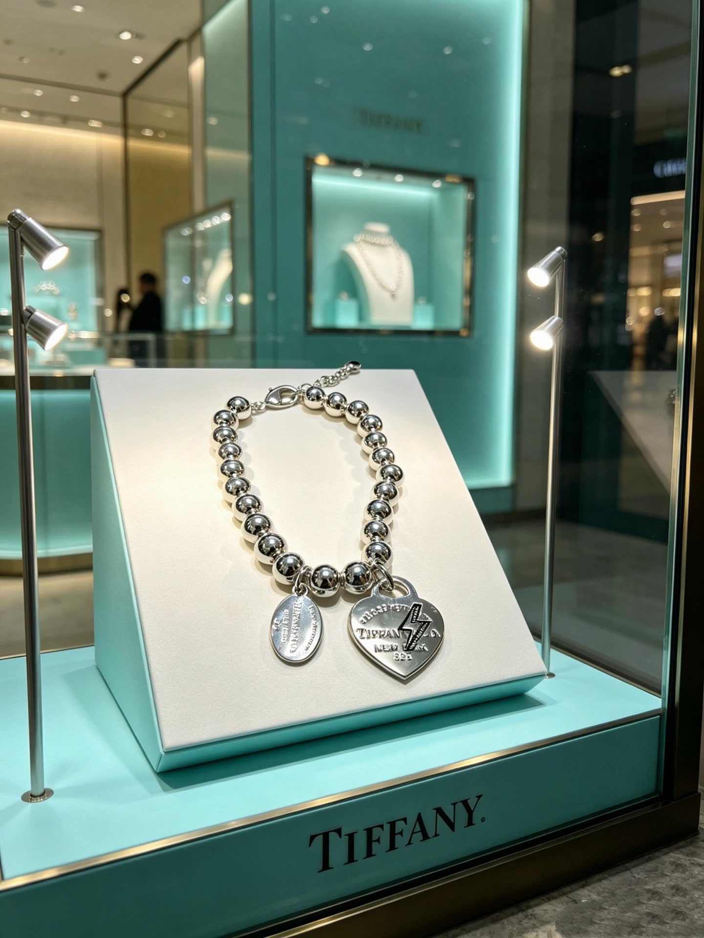 Tiffany & Co. Sterling Silver Bead Bracelet with Heart Tag